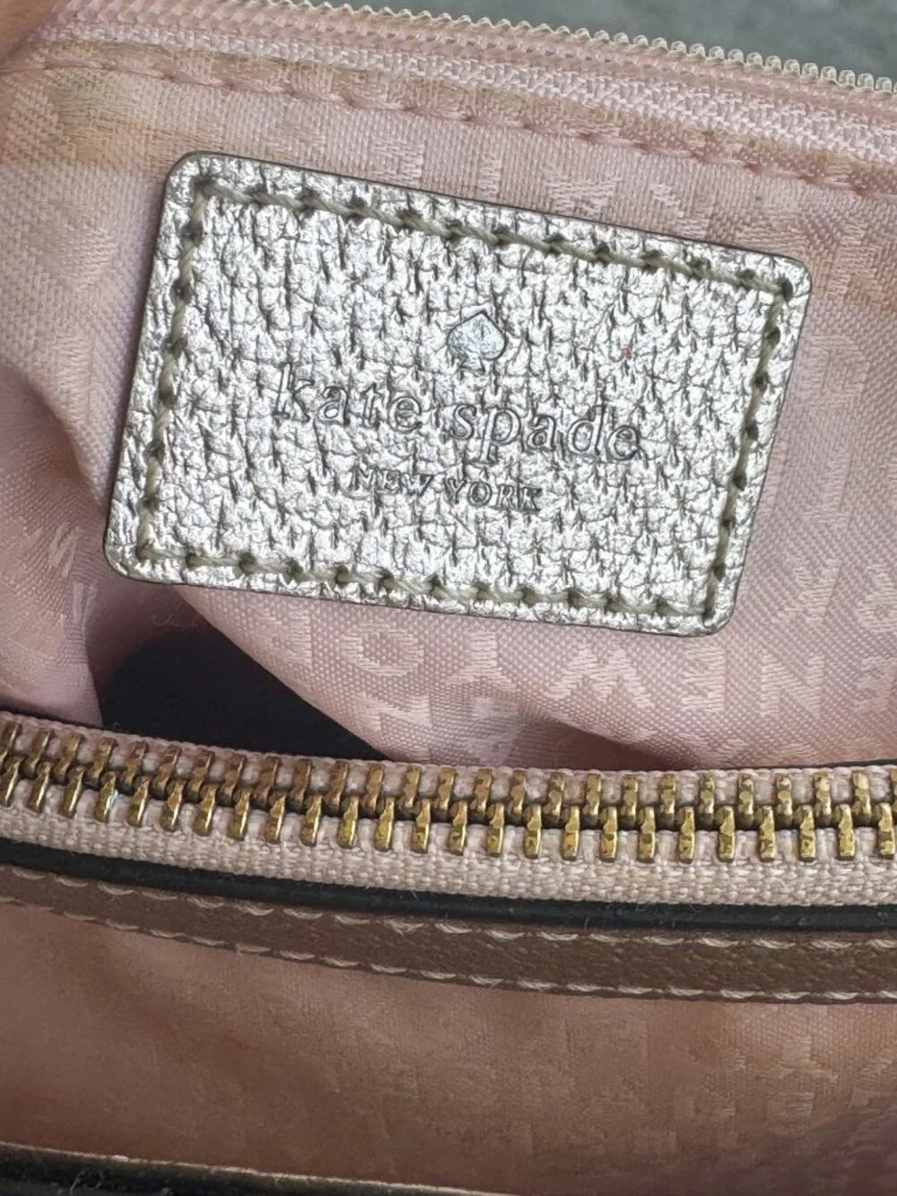 Kate Spade Gold Metallic Pebbled Leather Tote Satchel Crossbody Bag.